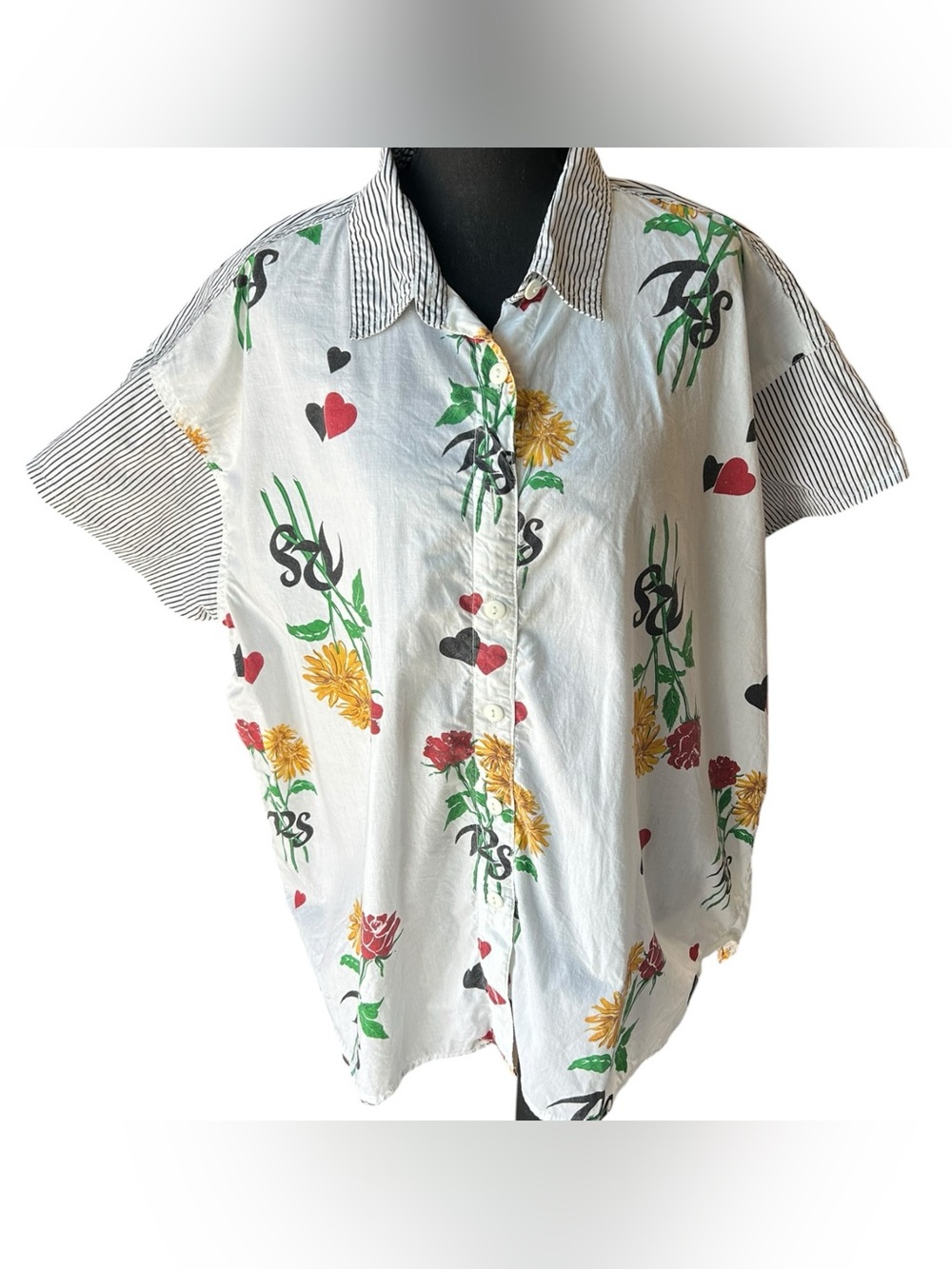 Vintage Richard Simmons Collection Floral Heart Button Up Shirt Oversized XL